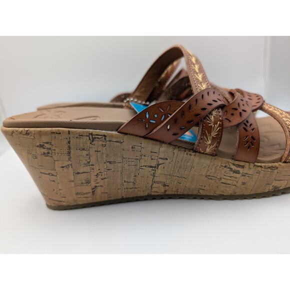 SKECHERS 31714 BEVERLEE TIGER-TIGER POSSE TAN WOMENS LUXE FOAM WEDGE SIZE 9 - Picture 2 of 7